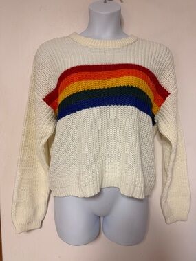 Pride Inspired Boxy Rainbow Striped Top Cream Pullover Crewneck Sweater size 3X